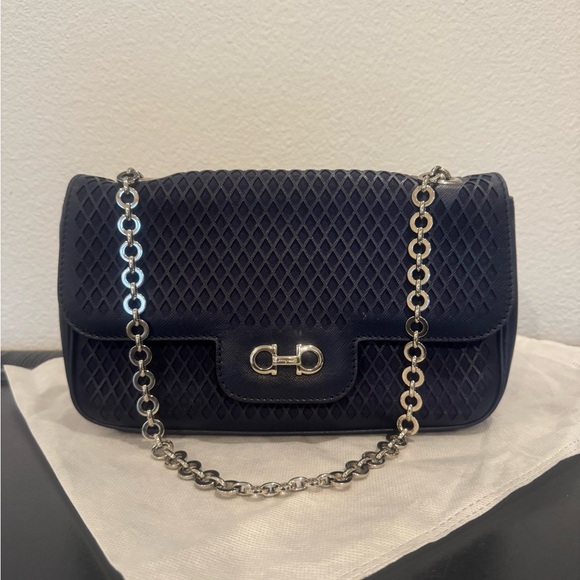 Salvatore Ferragamo Handbags - Ferragamo Navy Blue Quilted Chain Bag with COA